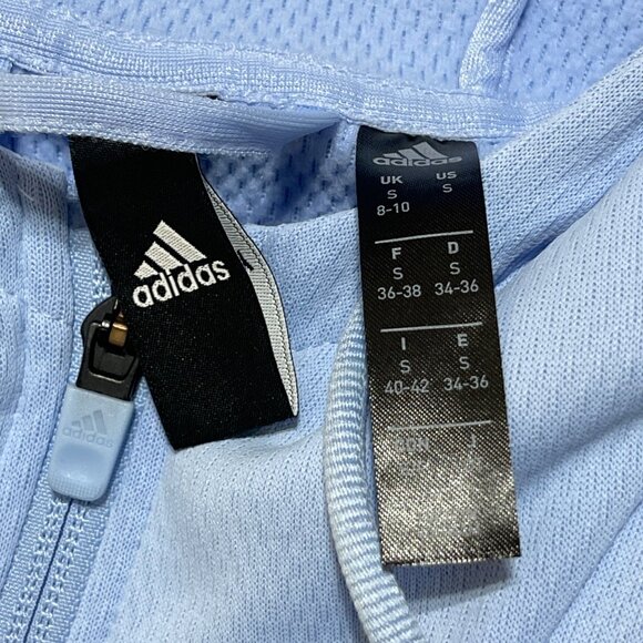 Adidas Full Zip Jacket Baby Blue Athletic Hood Size S Small (READ) Women's - Picture 4 of 11